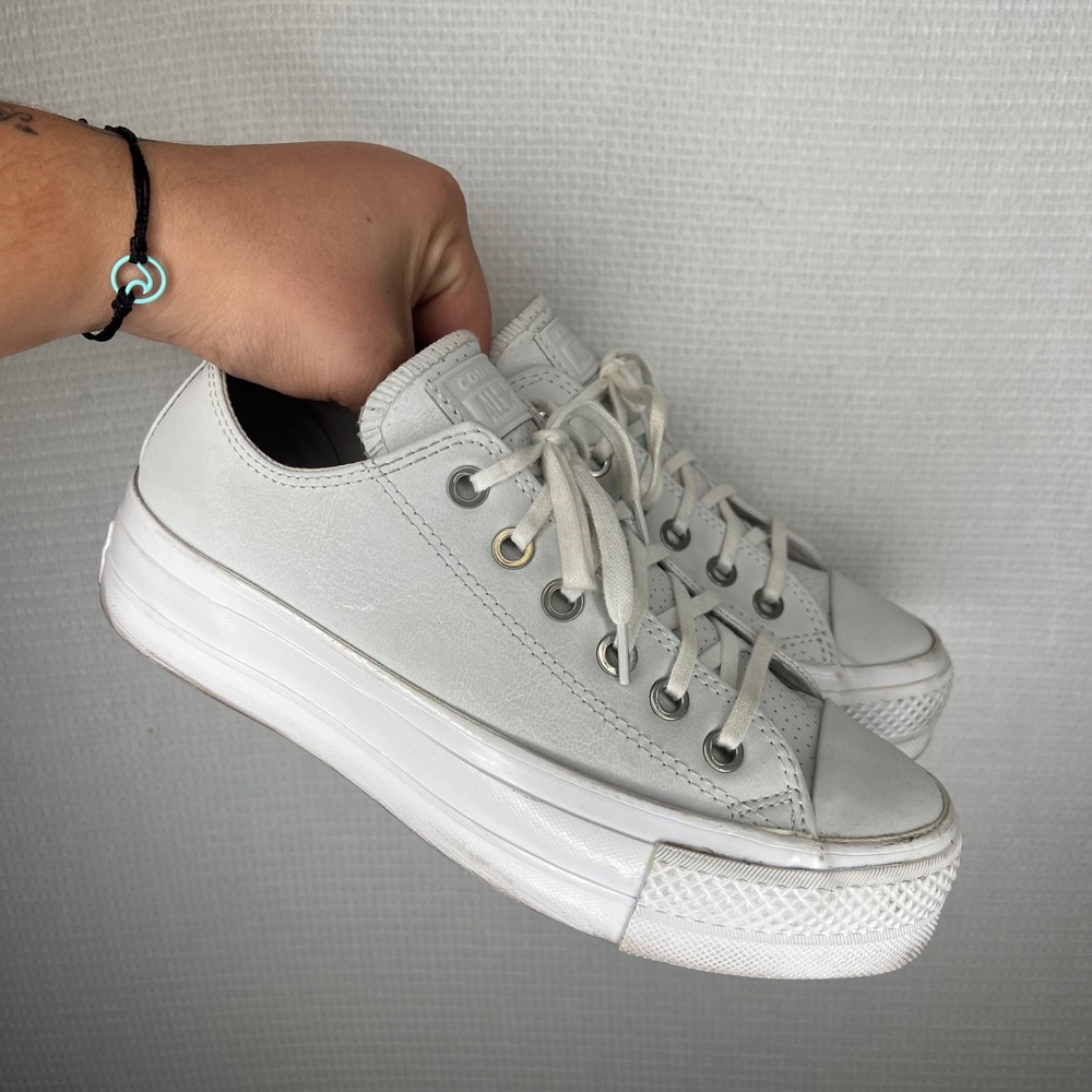 Converse Chuck Taylor All Star Lift White Leather Platform Sneakers Womens 7